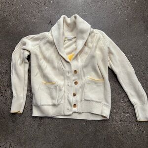 Kerri Rosenthal Cream Cardigan with Button and yellow Accents.